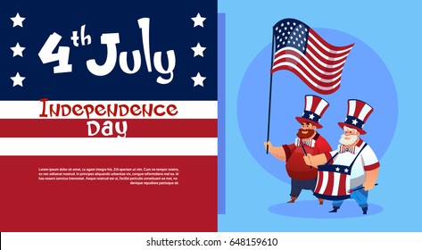 Man Holding American Flag United States Independence Day Holiday Flat Vector Illustration