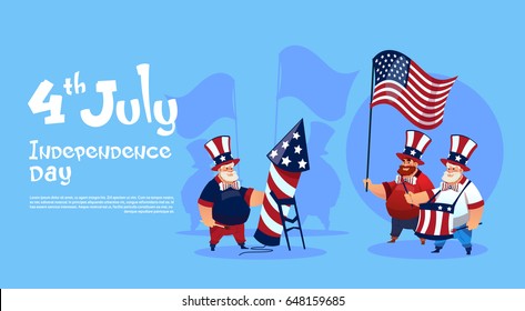 Man Holding American Flag United States Independence Day Holiday Flat Vector Illustration