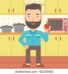 Man holding apple.