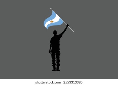 Um homem segurando uma bandeira da Argentina, gráfico vetorial da bandeira da Argentina, bandeira do país da Argentina é um símbolo de liberdade, bandeira nacional da Argentina, ilustração vetorial
