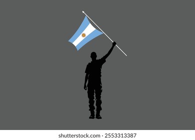 Um homem segurando uma bandeira da Argentina, gráfico vetorial da bandeira da Argentina, bandeira do país da Argentina é um símbolo de liberdade, bandeira nacional da Argentina, ilustração vetorial
