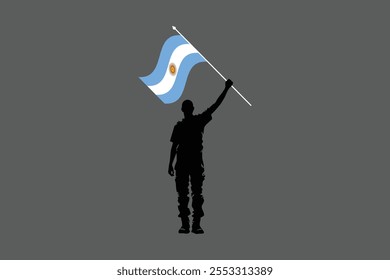 Um homem segurando uma bandeira da Argentina, gráfico vetorial da bandeira da Argentina, bandeira do país da Argentina é um símbolo de liberdade, bandeira nacional da Argentina, ilustração vetorial
