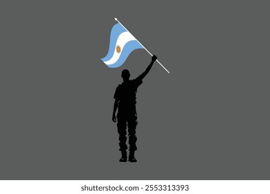 Um homem segurando uma bandeira da Argentina, gráfico vetorial da bandeira da Argentina, bandeira do país da Argentina é um símbolo de liberdade, bandeira nacional da Argentina, ilustração vetorial
