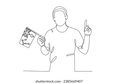 A man holding an Australian flag. Australia day one-line drawing