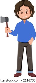 A man holding ax cartoon character on white background illustration