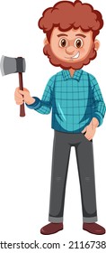 A man holding ax cartoon character on white background illustration
