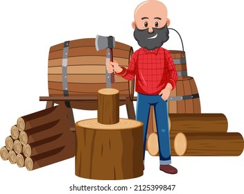 A man holding ax cartoon character on white background illustration