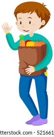 Man holding bag of groceries illustration
