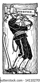 A man holding bags, vintage line drawing or engraving illustration