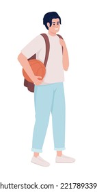 Man holding ball semi flat color vector character. Basketball player. Editable figure. Full body person on white. Hobby simple cartoon style illustration for web graphic design and animation