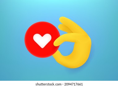 Hombre sosteniendo globo con corazón. Ilustración vectorial de estilo comic 3d
