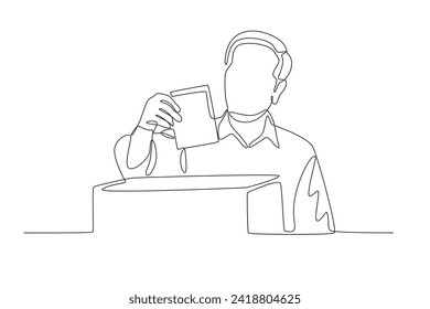 A man is holding a ballot paper. Indonesia Election one-line drawing