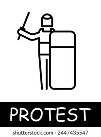 Mann hält einen Schlagstock mit einem Schild in den Händen Ikone. Krieg gegen die Macht, Handfeuer, Unterdrückung, Kampf gegen das Regime, Aufstand, Protest. Kampf gegen Unterdrückung und Kampf für Freiheit Konzept.