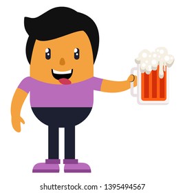 Man holding beer, illustration, vector on white background.