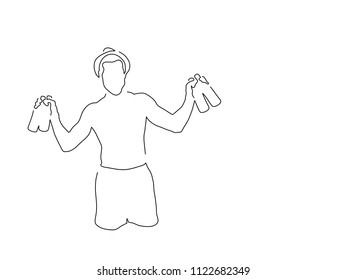 Man holding beers line drawing, vector illustration design. Holidays collection.