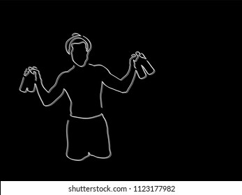 Man holding beers line drawing, vector illustration design. Holidays collection.