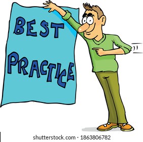 Man holding best practice sign