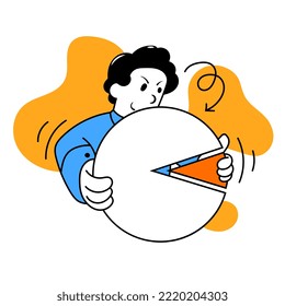 Man holding big chart. Young successful employee or manager has an ideas to improve business process and motivate team. Business, leadership, team, news, management concept. Vector illustration