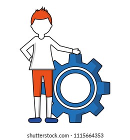 man holding big gear teamwork concept
