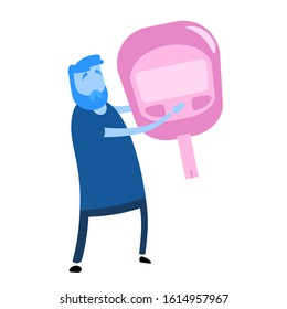 Man holding a big glucometer. The symptoms of diabetes. Colorful flat vector illustration. Isolated on white background.