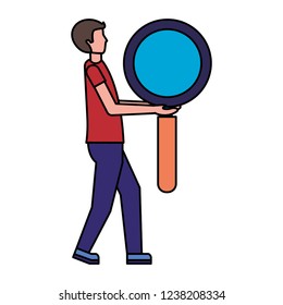 man holding big magnifying glass