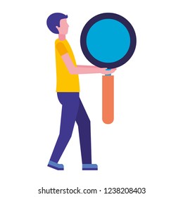 man holding big magnifying glass