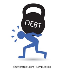 man holding big weight, debt concept, vector illustration
