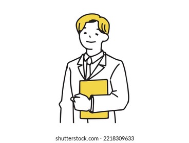 A man holding a binder Illustration of a person with simple lines