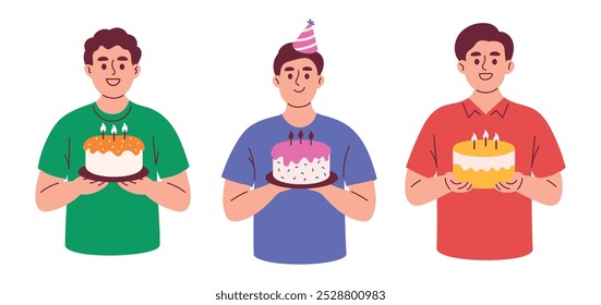 Man Holding Birthday Cake Celebrating Birthday Party