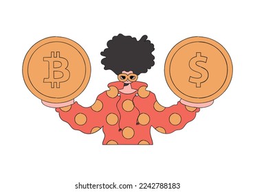 Man holding bitcoin, great design for any purposes. Stock market investment. Business financial investment. Online banking.