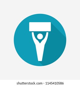 Man holding blank banner icon. Advertising, protest, information, declaration concept