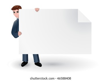 man holding the blank paper card