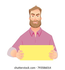 Man holding blank paper. Hands holding blank advertising card