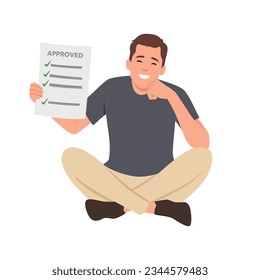 Man holding blank paper and showing thumb up. Like gesture, poster, recommending. Flat vector illustration isolated on white background