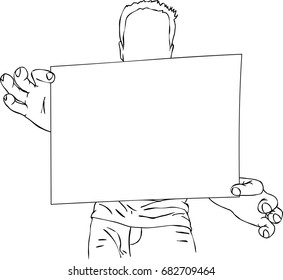 A man is holding a blank piece of paper. Vector