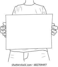 A man is holding a blank piece of paper. Vector
