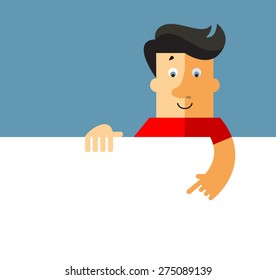 Man holding a blank sheet. flat vector illustration