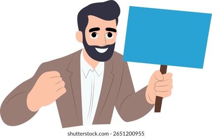 Homem segurando anúncio de placa em branco, feliz Dia Internacional de Comemoração pela Abolição da Escravatura