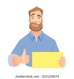 Man Holding Blank Sign Businessman Showing Stock Vector (Royalty Free ...