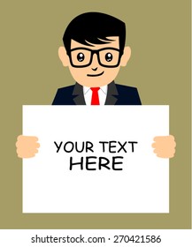 man holding blank sign, vector illustration
