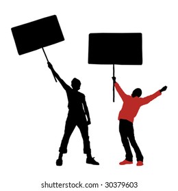 Man Holding A Blank Sign, Vector Illustration