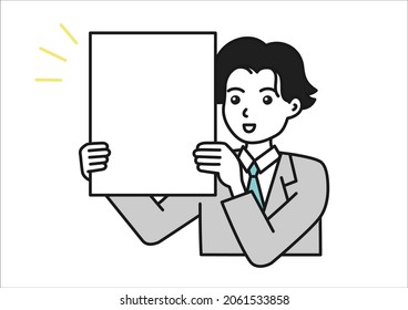 Un hombre sostiene un tablero para hacer una presentación