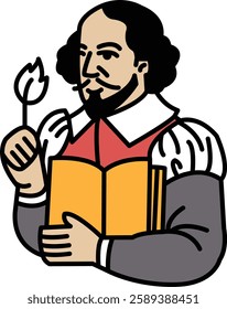 A man is holding a book and a leaf. He is wearing a red and white shirt. The image is of a man reading a book