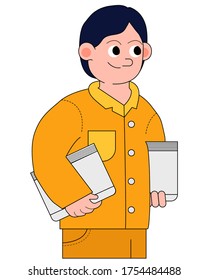 man holding book, with yellow jacket 