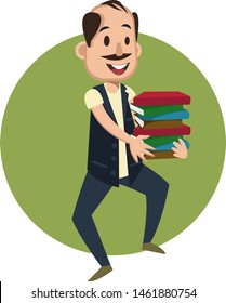 Man holding books, illustration, vector on white background.