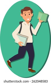 A man holding books under his arm.