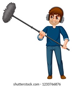 A Man Holding Boom Microphone Illustration