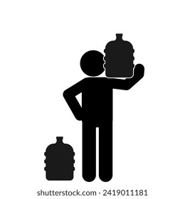 Man holding bottle of water. Vector illustration on a white background.lifting gallons of water
