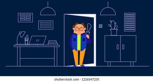 A man holding a bottle of wine and wine glass on the background of holiday decorations. Vector illustration in flat holiday style, paper colored ribbons, confetti, champagne.