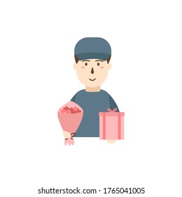 man holding bouquet gift box gift
